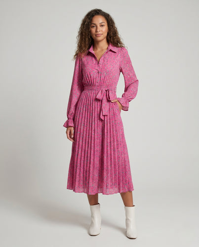 Damen Blusenkleid mit floralem Print und taillierbarem Gürtel EB