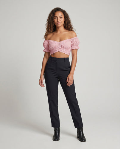 Damen Cropped Bluse mit puffärmel und elegantem Schnitt EB