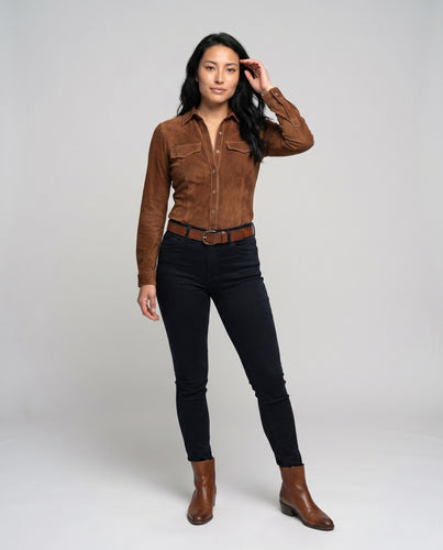 Damen Denim Bluse mit Knopfleiste und klassischen Brusttaschen EB