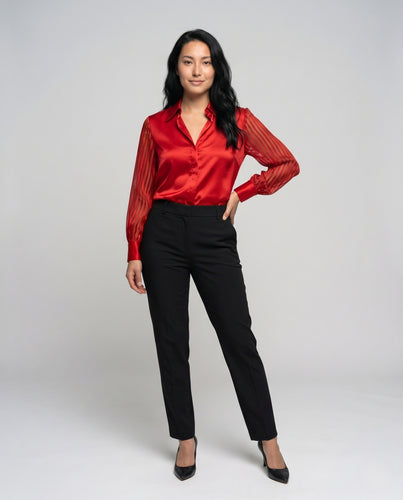 Damen Elegante Bluse mit transparenten Puffärmeln und klassischen Knopfdetails EB
