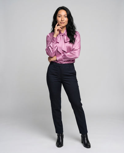 Damen elegante Satinbluse mit Schleifenkragen EB