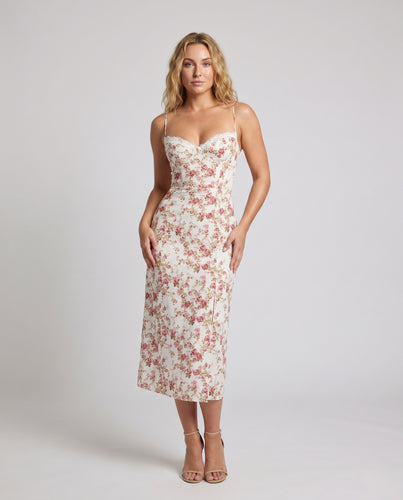 Damen Elegantes Blumenmuster-Maxikleid mit verführerischem Schlitz EB