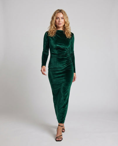 Damen Elegantes Langarm-Maxikleid mit schimmerndem Stoff und raffiniertem Schnitt EB
