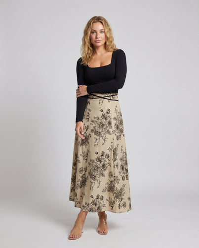 Damen Elegantes Langarmoberteil mit floralem Maxirock EB