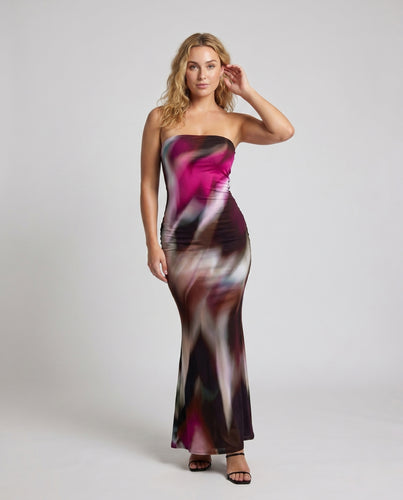 Damen Elegantes Maxikleid mit schulterfreiem Design und fließendem Stoff EB