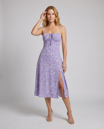 Damen florales Maxikleid mit seitlichem Schlitz und verstellbaren Trägern EB