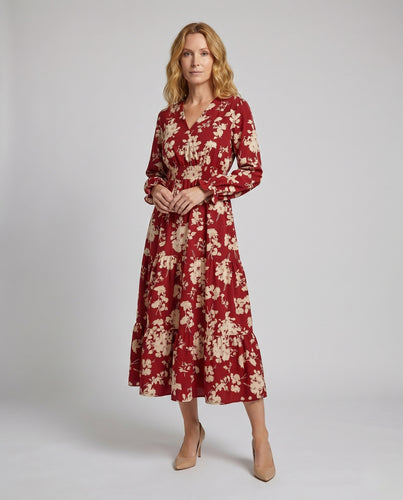 Damen Florales Maxikleid mit voluminösen Ärmeln und schwingendem Saum EB
