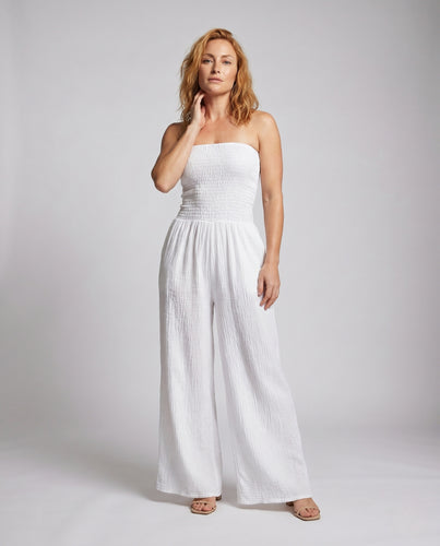 Damen Jumpsuit mit elastischem Oberteil und weiten Bein EB