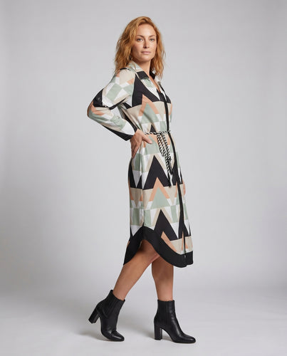 Damen Knielanges Hemdblusenkleid mit bindbarem Taillengürtel und elegantem Streifenmuster EB
