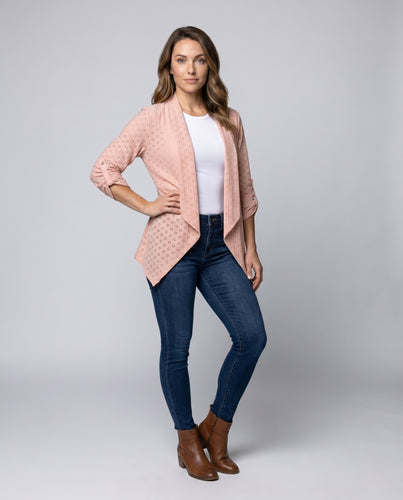 Damen kurzer, strukturierter Cardigan mit offenen Vorderseiten EB