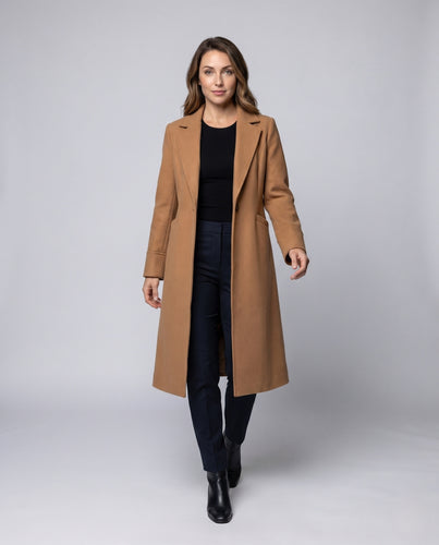 Damen Lange Wolle-Mischjacke mit klassischem Schnitt und Taschen EB