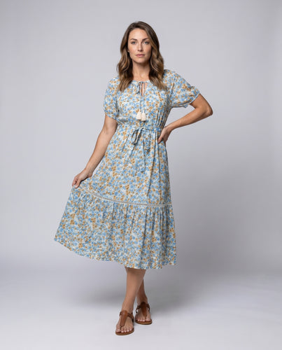 Damen lässiges Sommerkleid mit floralem Design und Taillengürtel EB