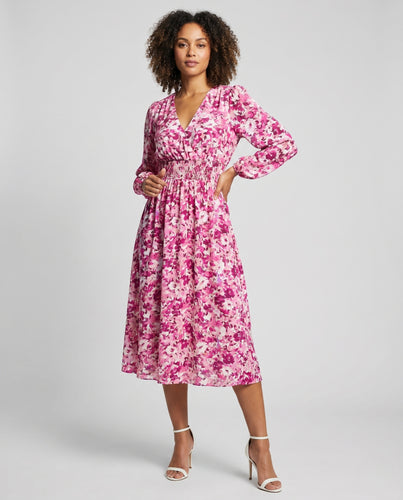 Damen Maxi-Kleid mit bezauberndem Rosenmuster und eleganter Taille EB