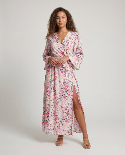 Damen Maxi-Kleid mit floralem Design und voluminösen Ärmeln EB
