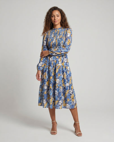 Damen Maxi-Kleid mit floralen Rüschen und eleganter Taillierung EB