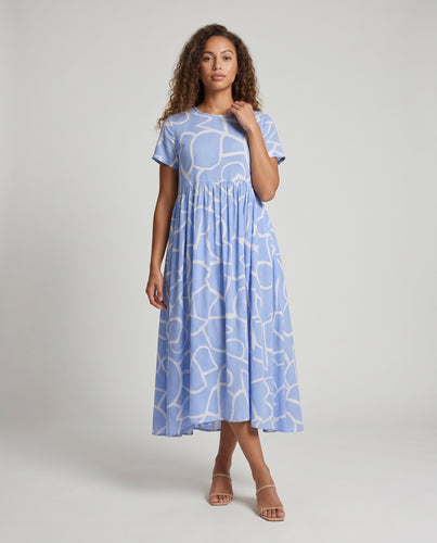 Damen Maxi-Kleid mit modernem grafischem Muster und fließendem Schnitt EB