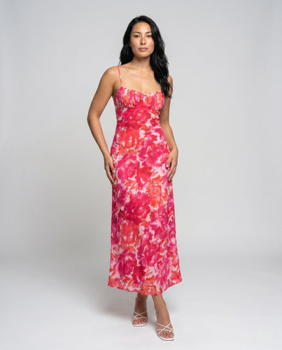 Damen Maxi-Kleid mit zarten Rüschendetails und floralem Muster EB