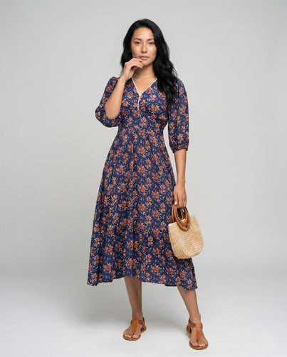Damen Maxikleid mit A-Linien-Schnitt und floralem Design EB