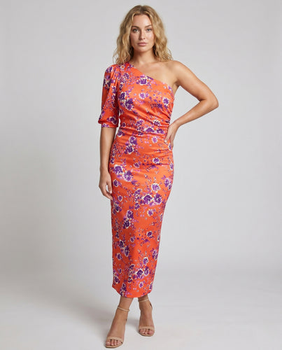 Damen Maxikleid mit asymmetrischem Design und lebhaftem Muster EB