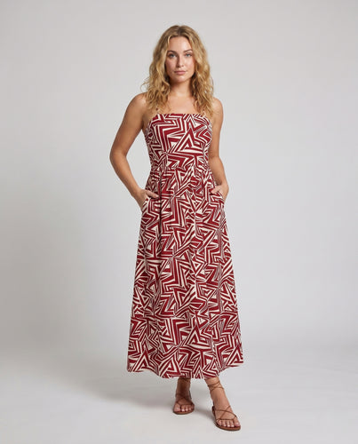 Damen Maxikleid mit asymmetrischem Saum und grafischem Muster EB