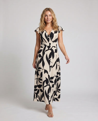Damen Maxikleid mit elegantem Blumendesign und tiefem V-Ausschnitt EB