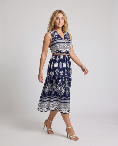 Damen Maxikleid mit elegantem Blumendruck und gestuften Saum EB
