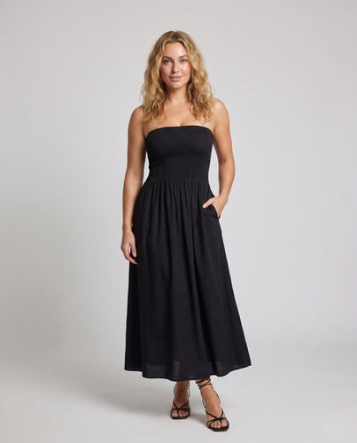 Damen Maxikleid mit elegantem Bustier-Oberteil und fließendem Rock EB