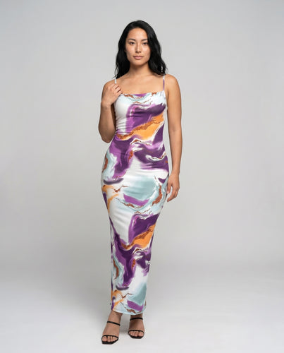 Damen Maxikleid mit elegantem Marmormuster EB