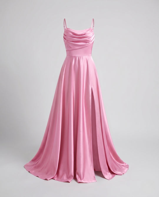 Damen Maxikleid mit elegantem Schlitz und fließendem Satinmaterial EB
