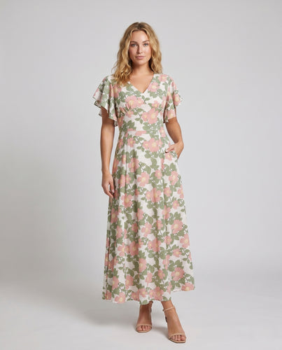 Damen Maxikleid mit floralem Off-Shoulder Design und voluminösen Ärmeln EB