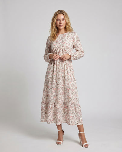 Damen Maxikleid mit floralen Rüschendetails EB