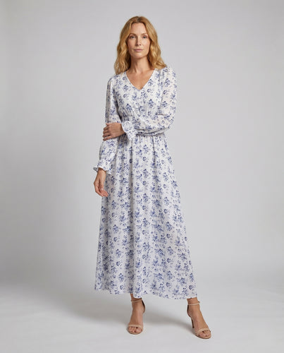 Damen Maxikleid mit geschmeidigem V-Ausschnitt und eleganten Rüschendetails EB