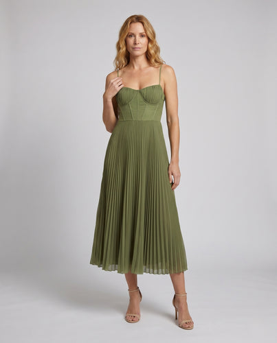 Damen Maxikleid mit Plissee und eleganter Corsage EB