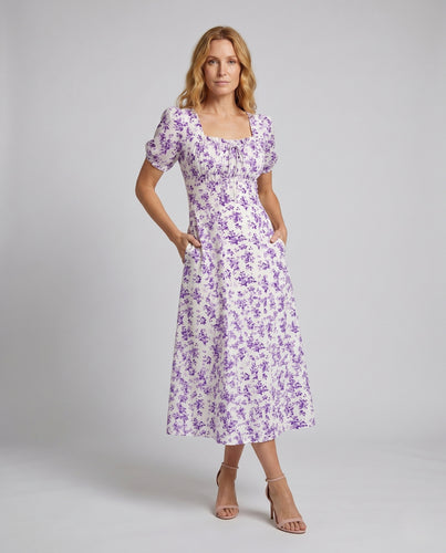 Damen Maxikleid mit Puffärmeln und floralen Mustern EB