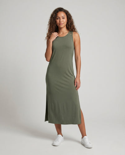 Damen Maxikleid mit Rückenausschnitt und feiner Häkelapplikation EB