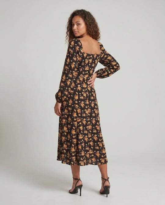 Damen Maxikleid mit tailliertem Schnitt und floralen Rüschendetails EB