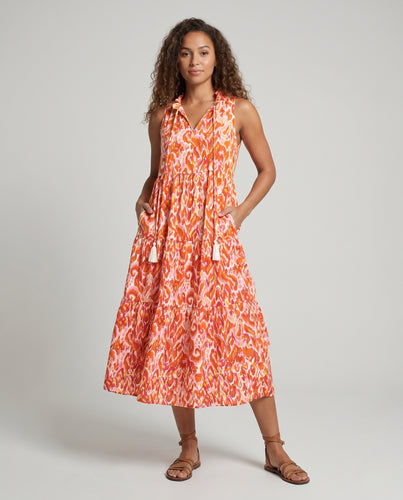 Damen Maxikleid mit V-Ausschnitt und voluminösen Saum EB