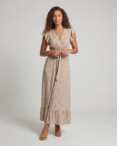 Damen Maxikleid mit voluminösen Rüschendetails und elastischem Taillenzug EB