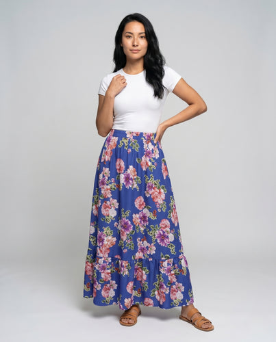 Damen Maxirock mit floralem Volant-Design EB