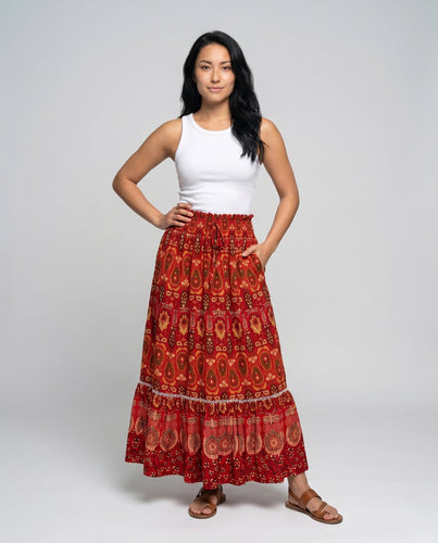 Damen Maxirock mit floralen Mustern und voluminösem Saum EB