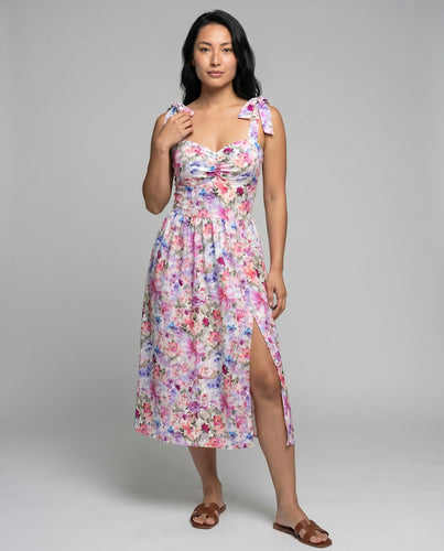 Damen Midi-Kleid mit eleganten Rüschendetails und seitlichem Schlitz EB