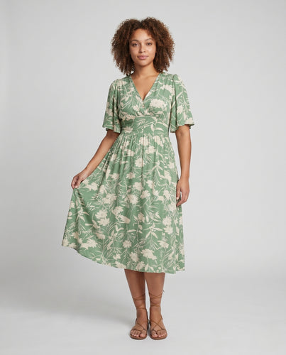 Damen Midi-Kleid mit floralem Muster und schwingendem Saum EB