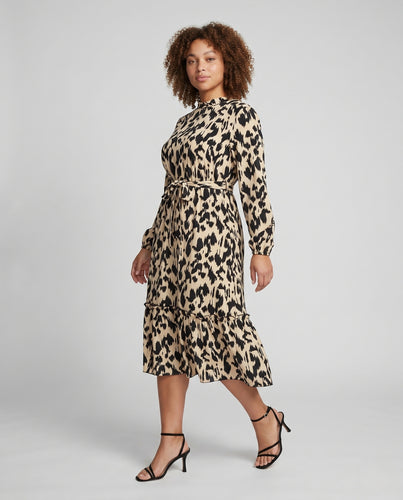 Damen Midi-Kleid mit lässigem Schnitt und voluminösen Ärmel EB