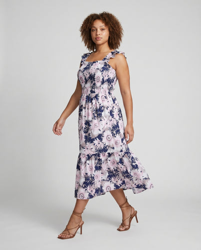 Damen Midi-Maxikleid mit blumigem Design und voluminösen Rüschendetails EB