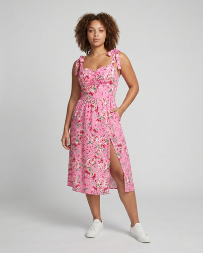 Damen Midikleid mit bezauberndem Blumendruck und raffinierten Rüschendetails EB