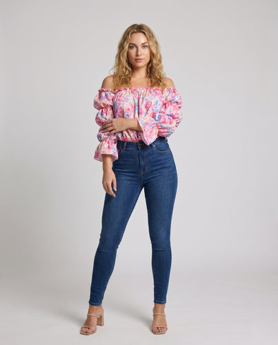 Damen Off-Shoulder-Bluse mit voluminösen Puffärmeln EB