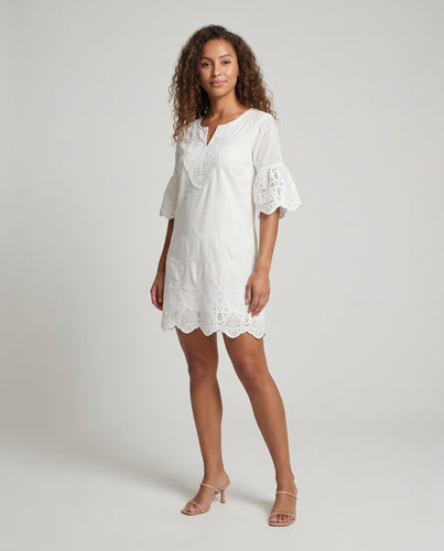 Damen Stickerei-Kleid mit italienischem Spitzenbesatz EB