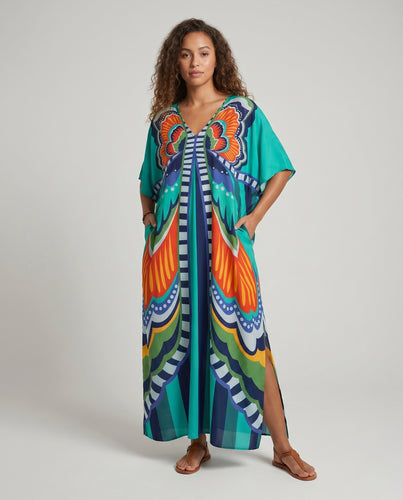 Damen Strandkleid mit farbenfrohem Mustermix EB