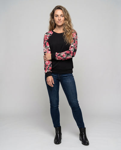Damen Sweatshirt mit floralen Ärmeln EB