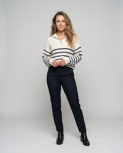 Damen lässiger Pullover mit Reißverschluss und Streifen EB
